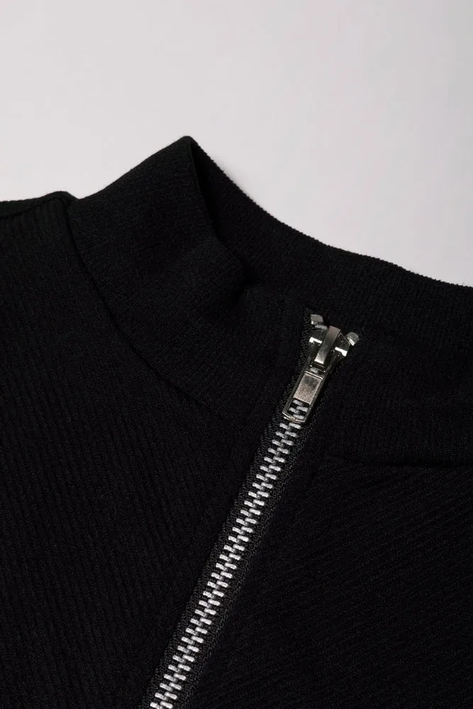 Seamless Zip Through Top Black