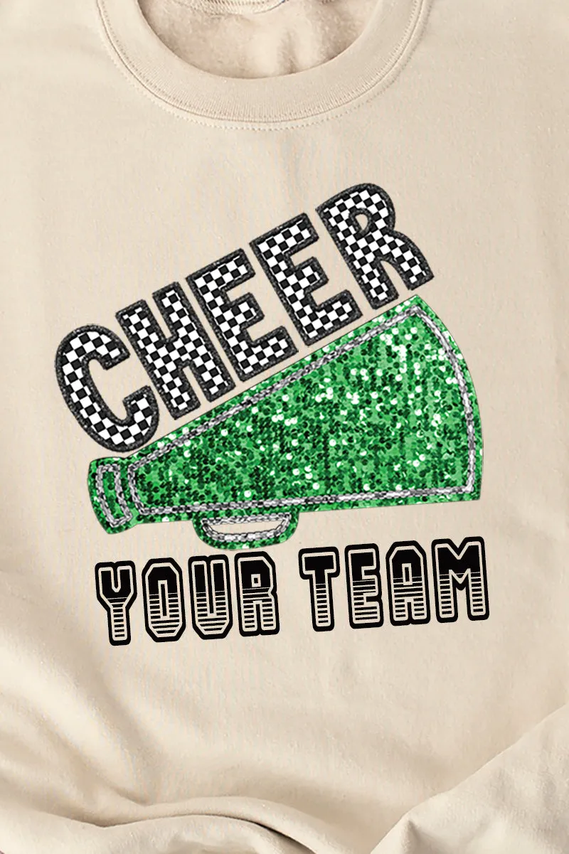 Sequin Green Cheer Your Team Heavy-weight Crew Sweatshirt