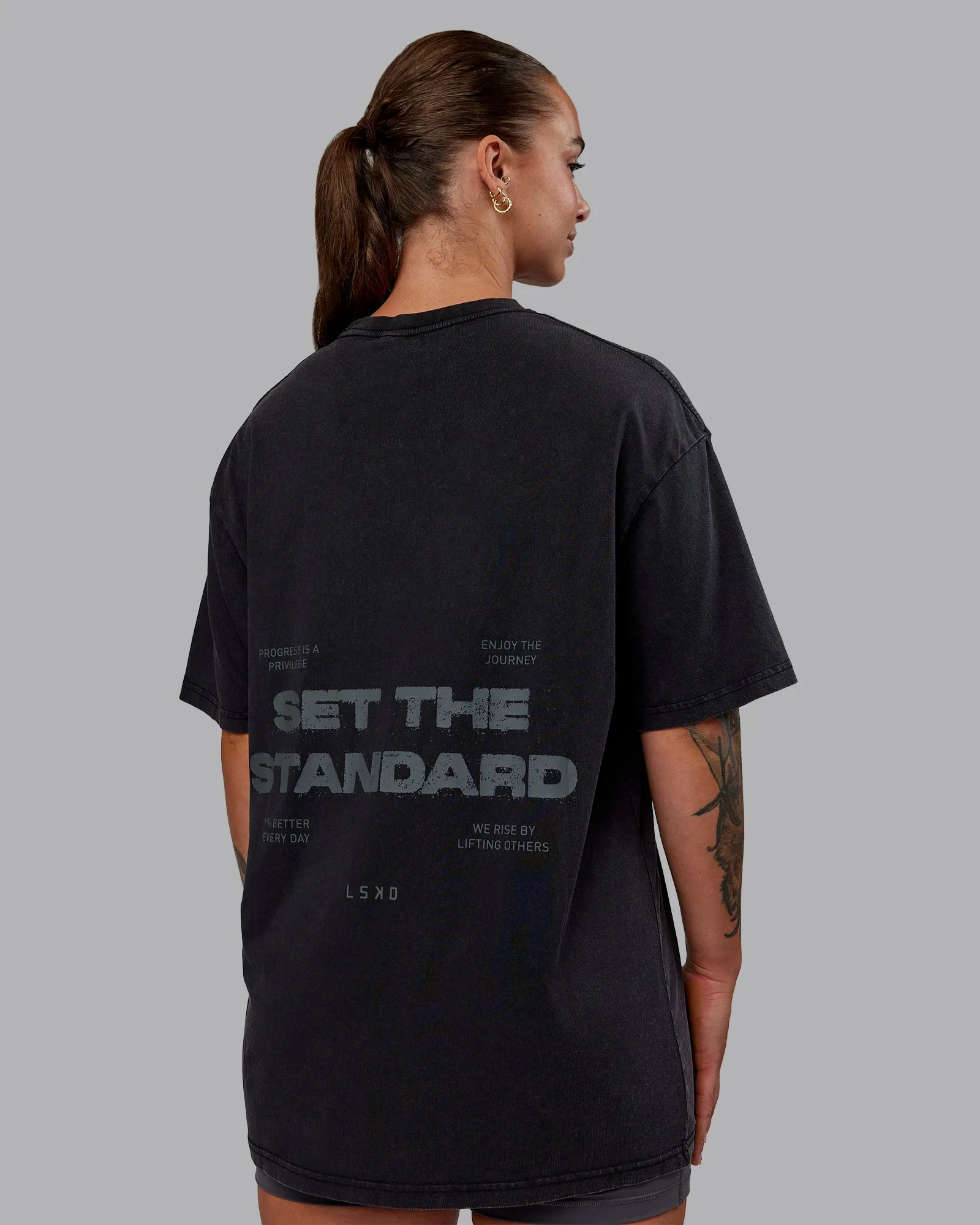 Set The Standard Washed FLXCotton Oversized Tee - Black-Black