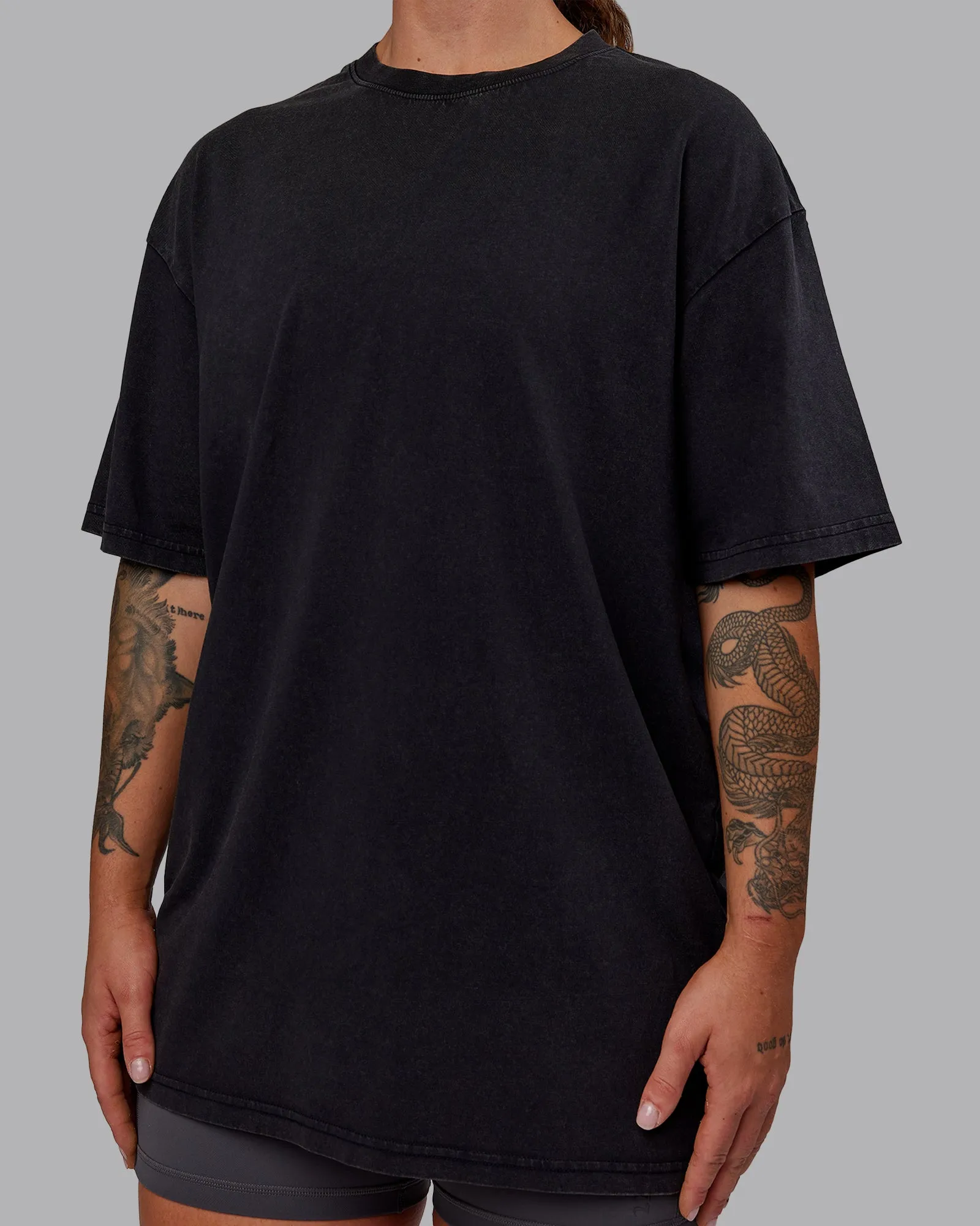 Set The Standard Washed FLXCotton Oversized Tee - Black-Black