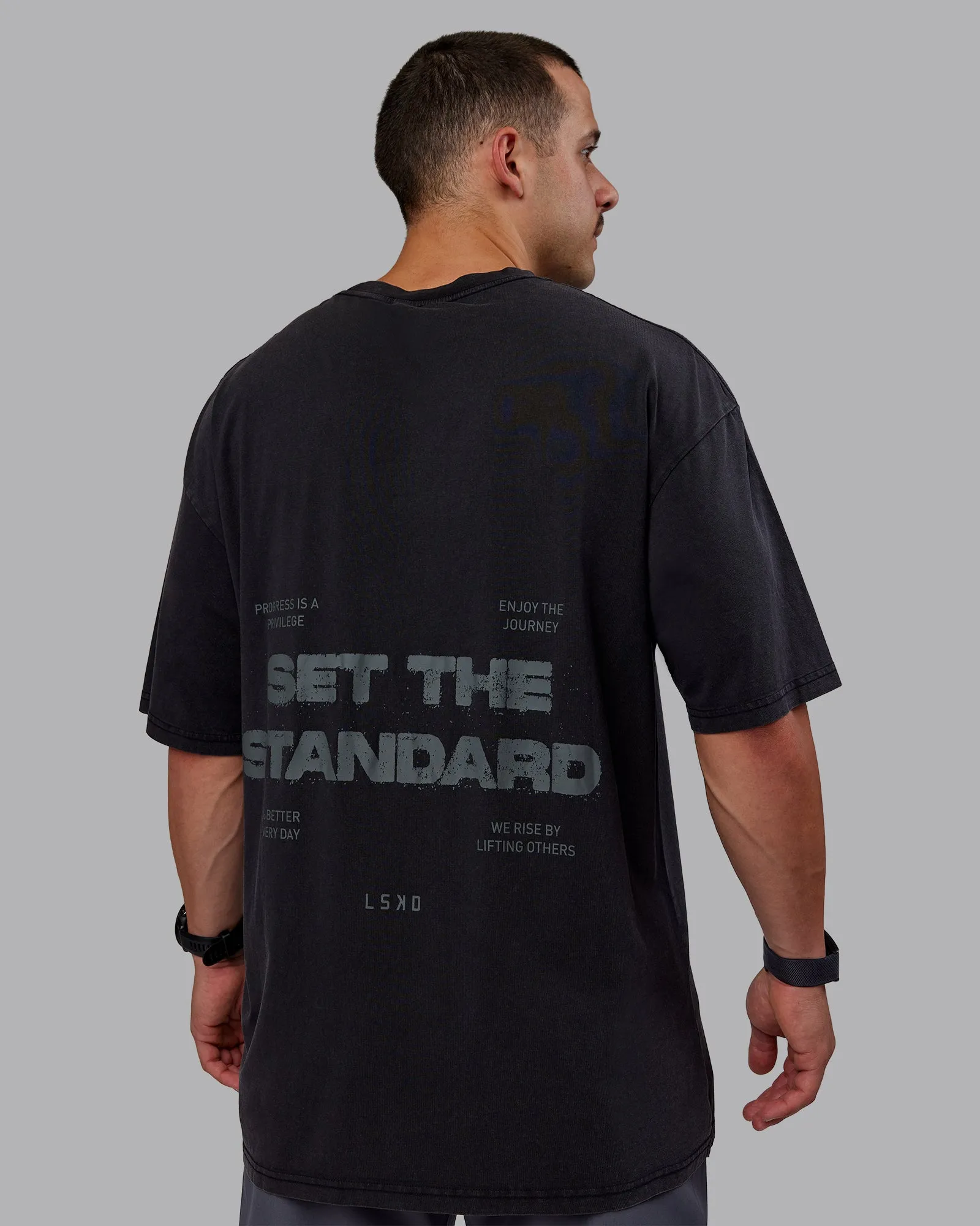 Set The Standard Washed FLXCotton Oversized Tee - Black-Black