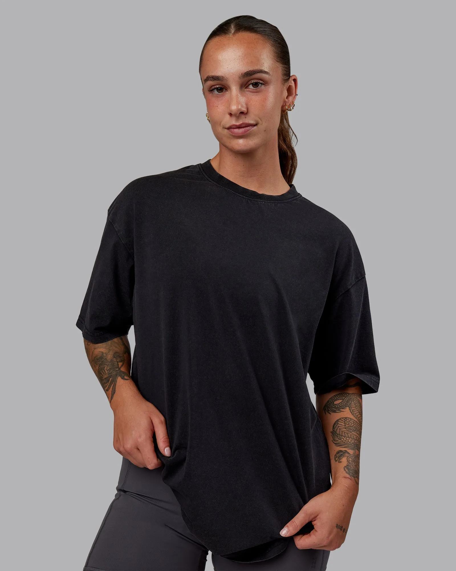 Set The Standard Washed FLXCotton Oversized Tee - Black-Black