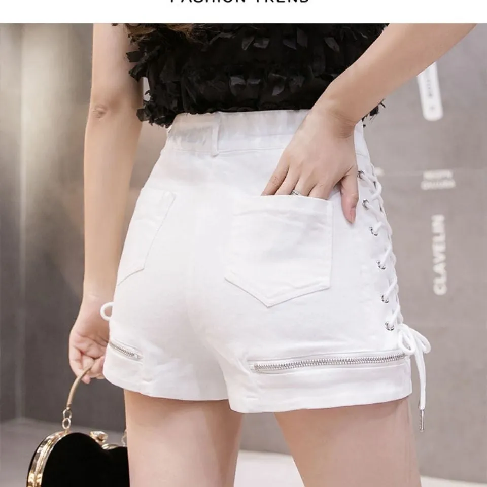 Sexy Bandage Zipper Mini Denim Shorts