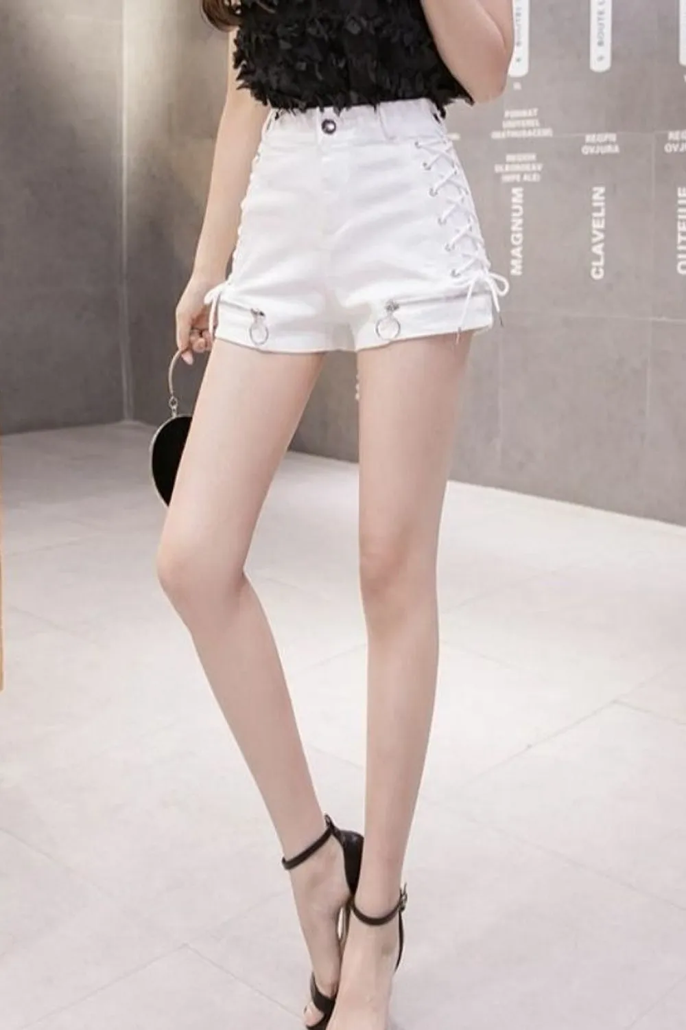 Sexy Bandage Zipper Mini Denim Shorts