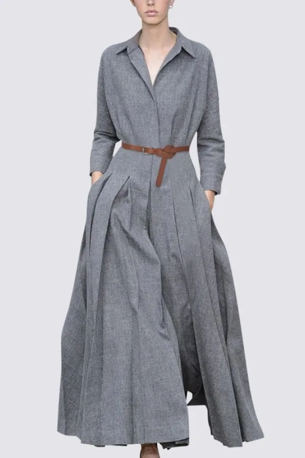 Shirt Collar N Neck Maxi Dress