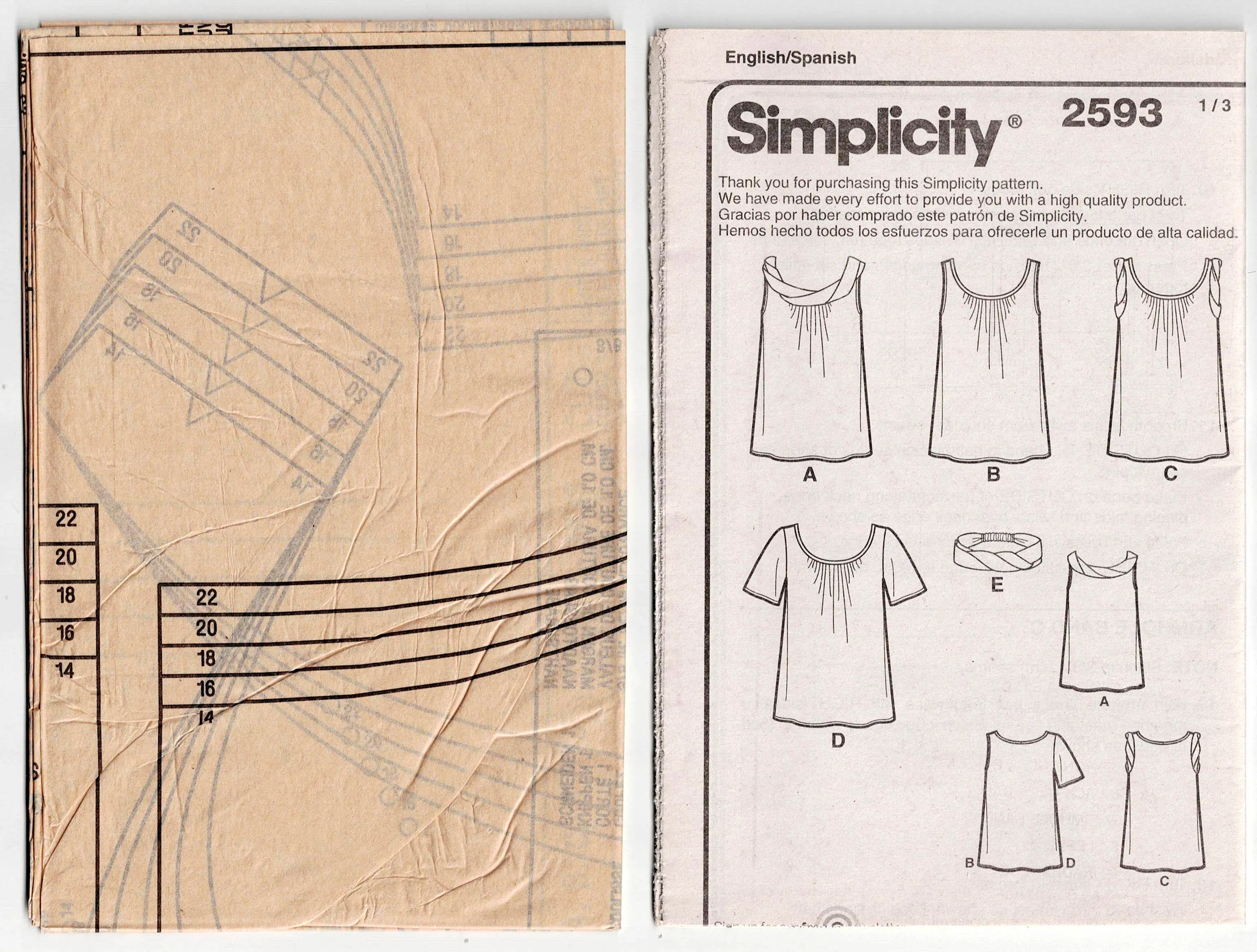 Simplicity 2593 CYNTHIA ROWLEY Womens Gathered Tops & Headband Out Of Print Sewing Pattern Size 6 - 14 or 14 - 22 UNCUT Factory Folded