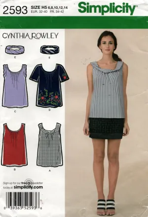 Simplicity 2593 CYNTHIA ROWLEY Womens Gathered Tops & Headband Out Of Print Sewing Pattern Size 6 - 14 or 14 - 22 UNCUT Factory Folded
