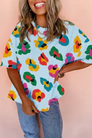 Sky Blue Leopard Drop Shoulder oversize Tee