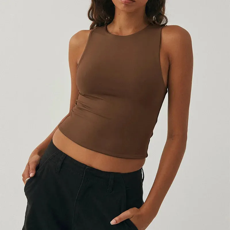 Sleeveless Racerback Round Neck Top