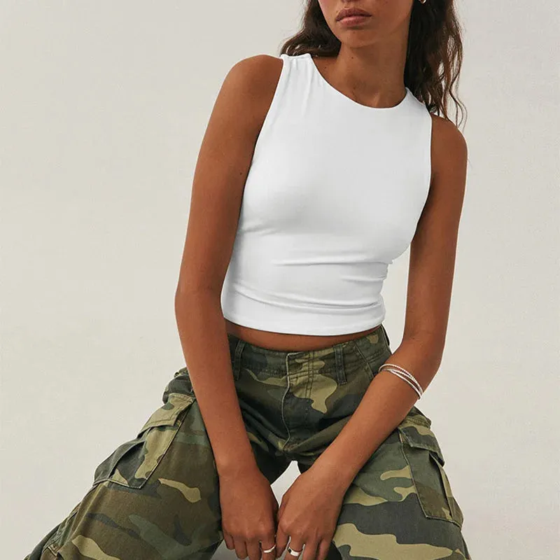 Sleeveless Racerback Round Neck Top