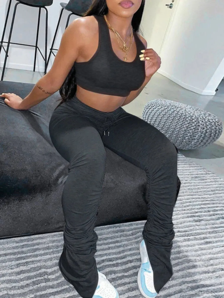 Sleeveless Top & High-Waisted Ruched Pants Set | Summer Sport