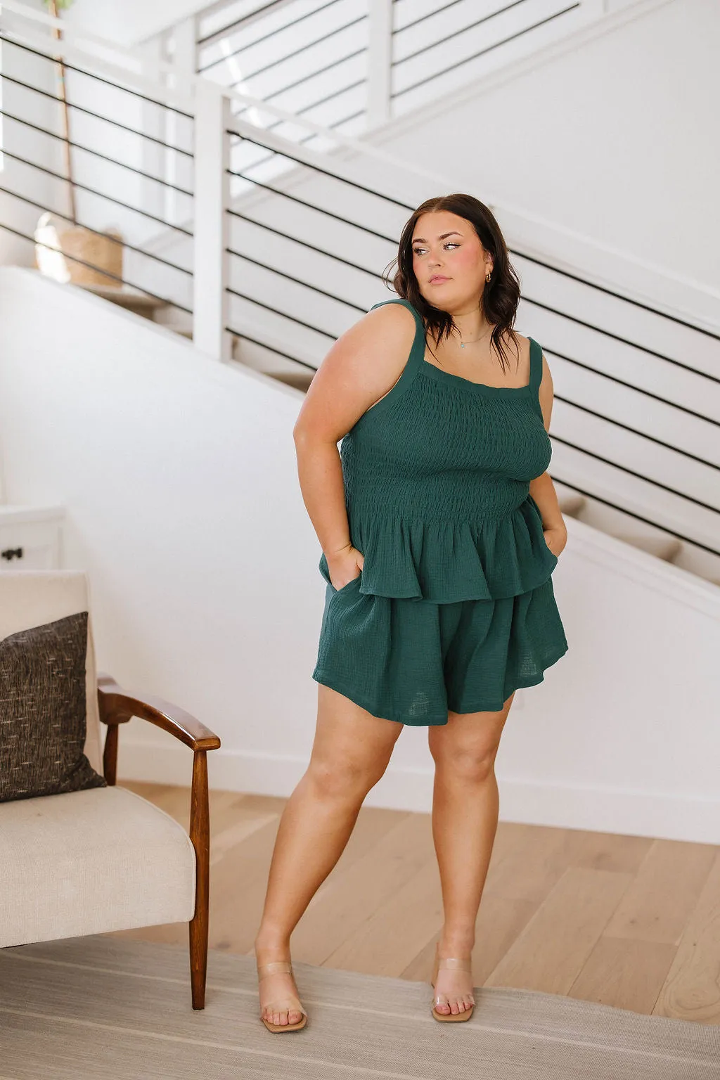 So Exceptional Smocked Tank in Forest Green