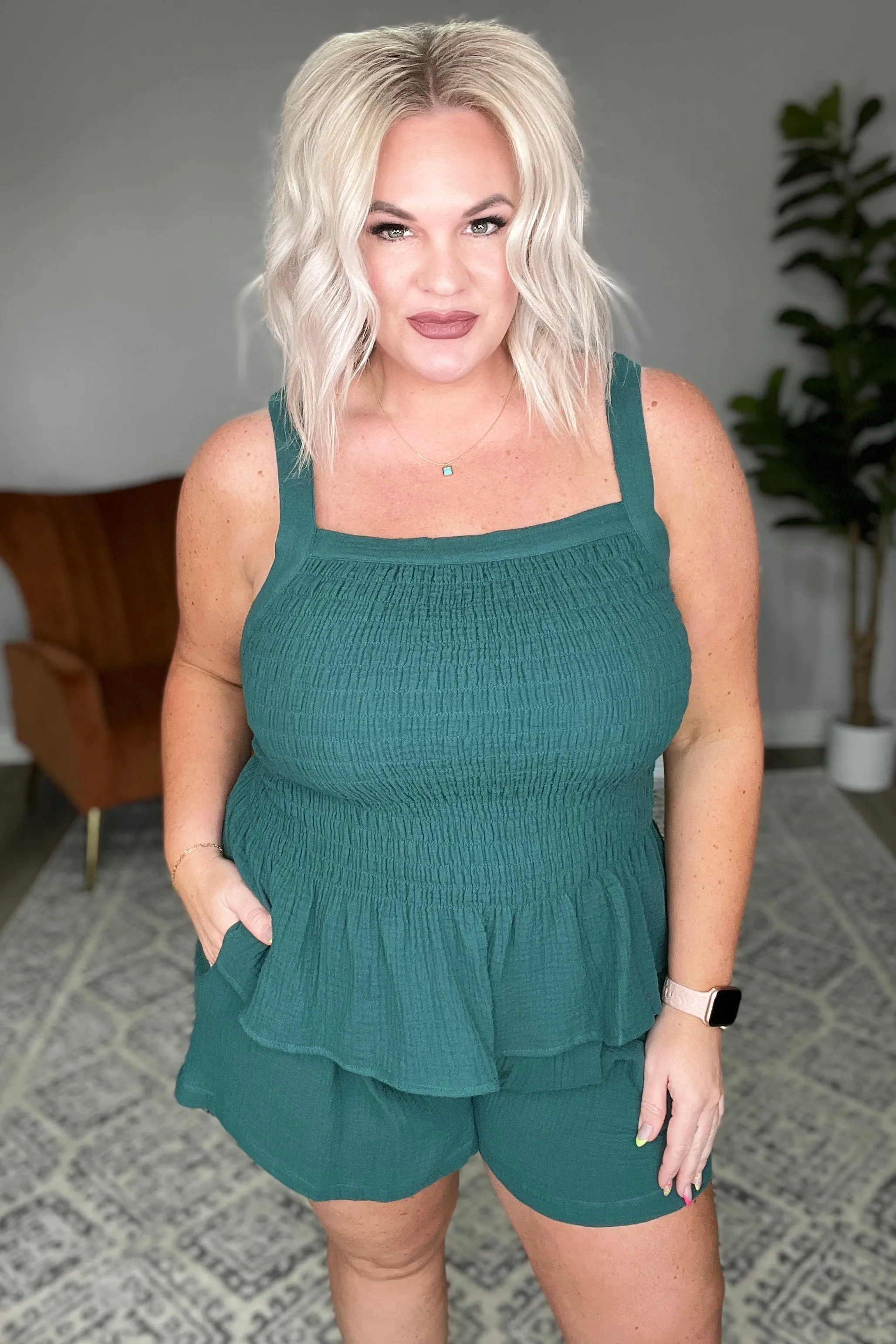 So Exceptional Smocked Tank in Forest Green
