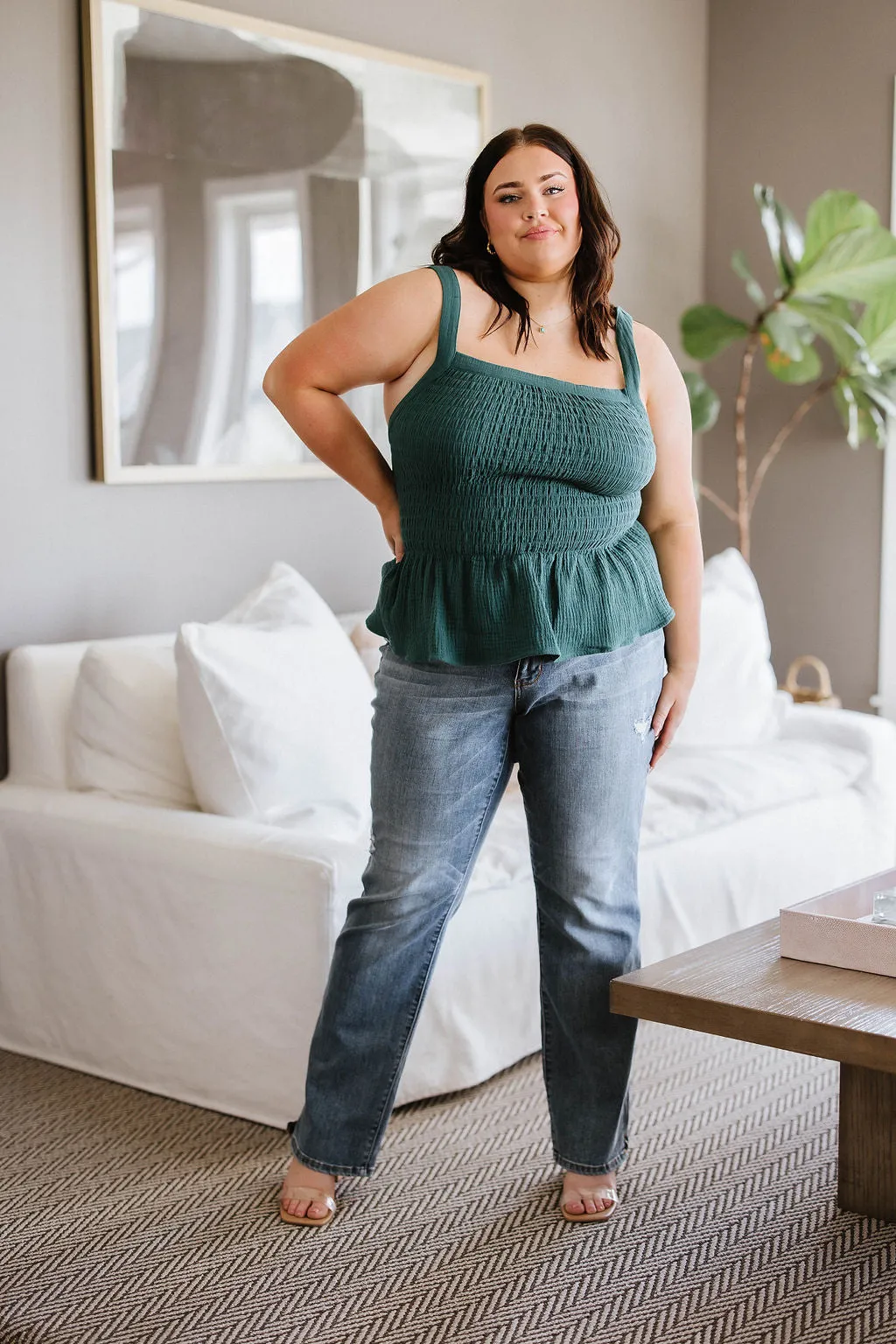 So Exceptional Smocked Tank in Forest Green
