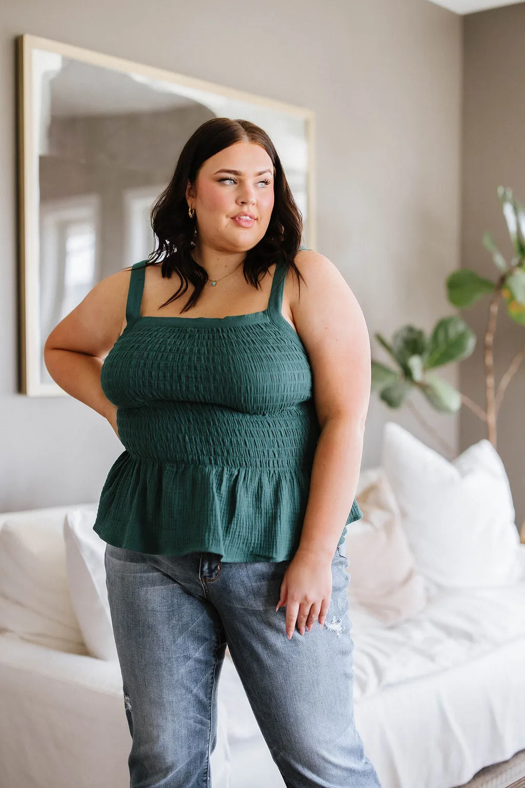 So Exceptional Smocked Tank in Forest Green