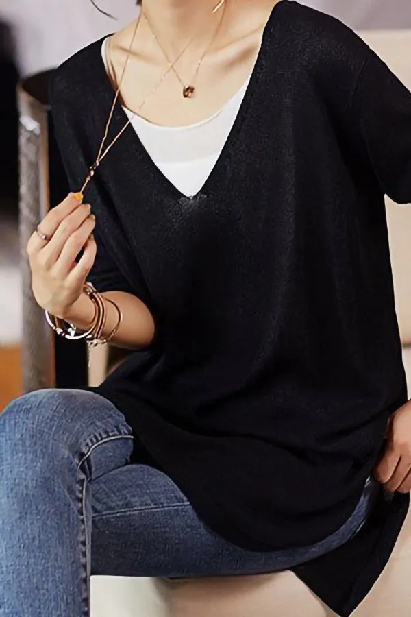 Solid Color V-neck T-shirt