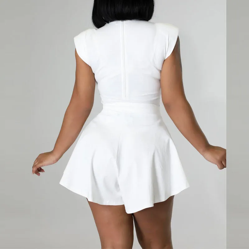 Solid Sleeveless Bodysuit & Wide Leg Shorts Set