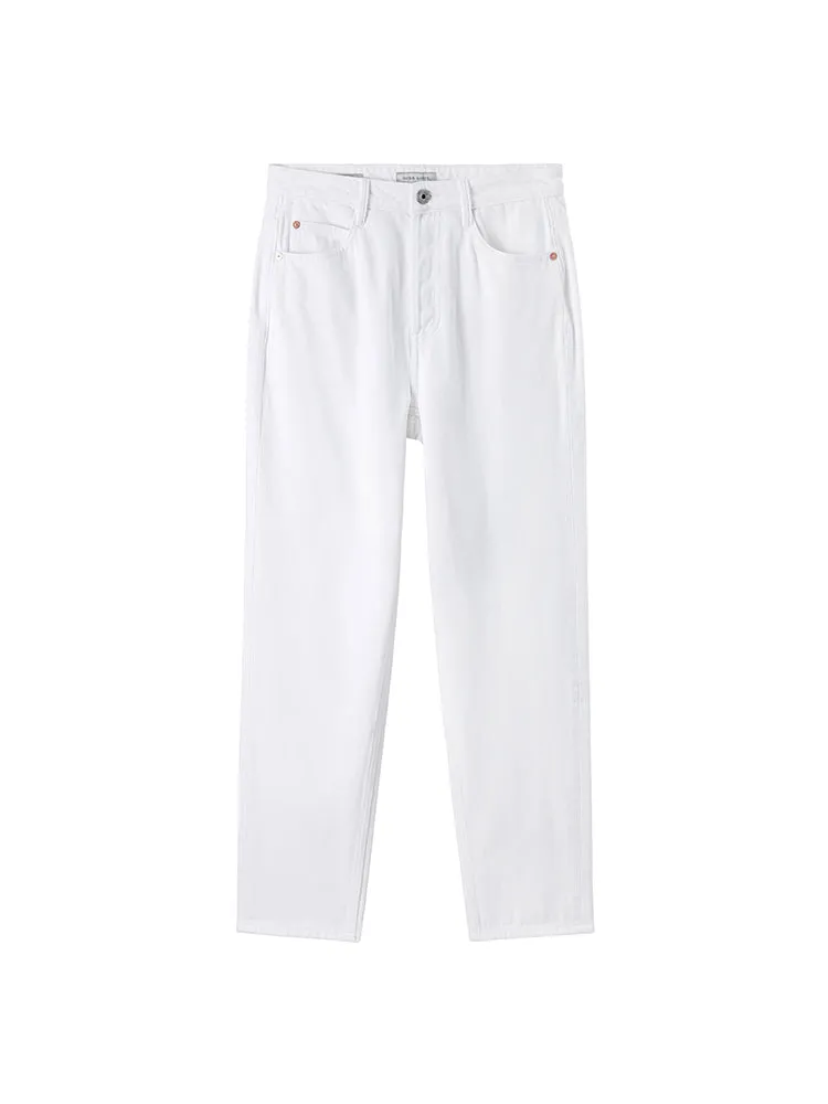 Straight Fit Cropped Jeans In White