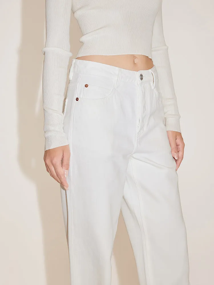 Straight Fit Cropped Jeans In White