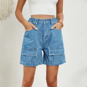 Stride High-Waist Denim Cargo Shorts