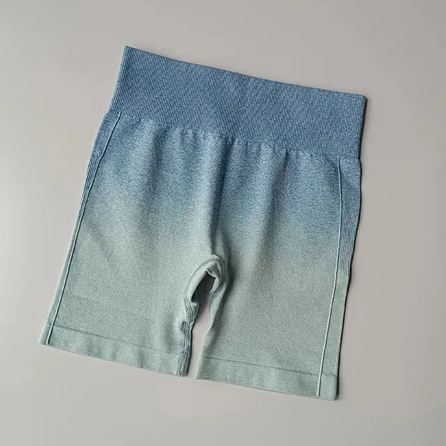 Summer Ombre High Waist Yoga Shorts - Workout Leggings for Women