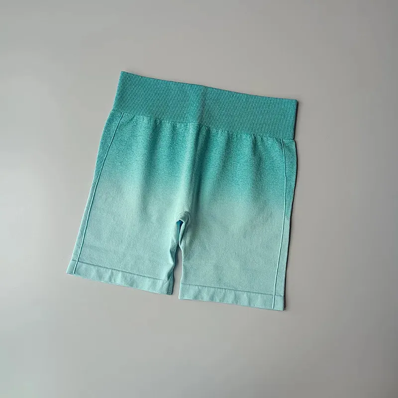 Summer Ombre High Waist Yoga Shorts - Workout Leggings for Women