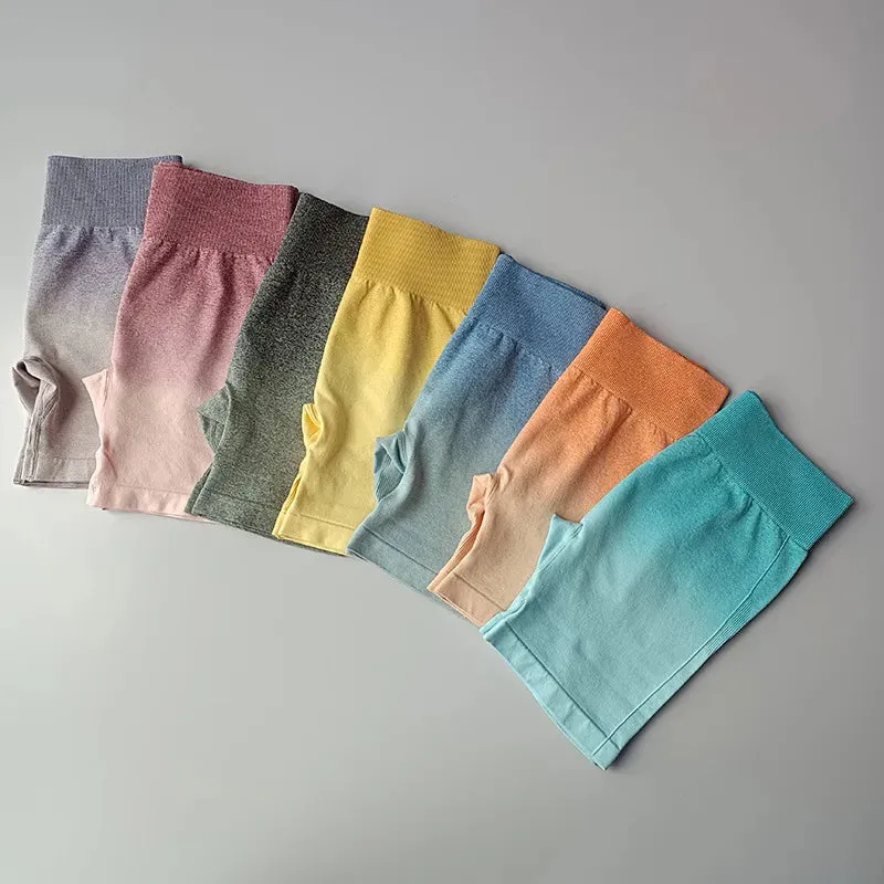 Summer Ombre High Waist Yoga Shorts - Workout Leggings for Women