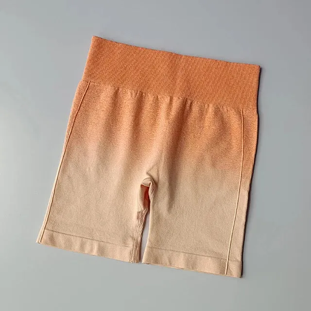 Summer Ombre High Waist Yoga Shorts - Workout Leggings for Women