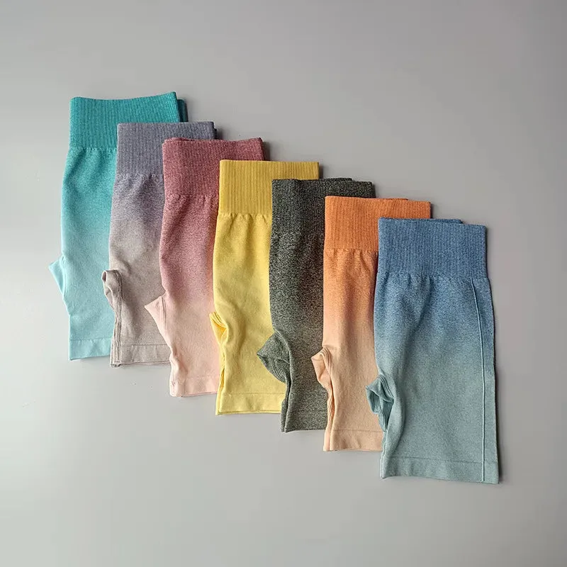 Summer Ombre High Waist Yoga Shorts - Workout Leggings for Women