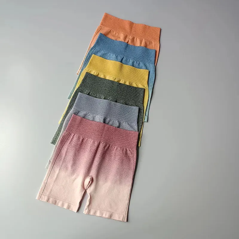 Summer Ombre High Waist Yoga Shorts - Workout Leggings for Women