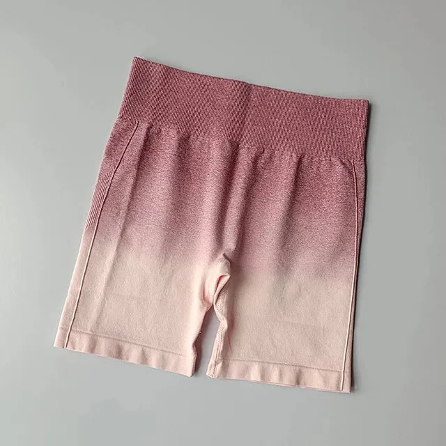 Summer Ombre High Waist Yoga Shorts - Workout Leggings for Women