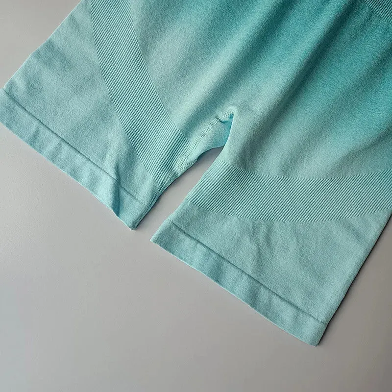 Summer Ombre High Waist Yoga Shorts - Workout Leggings for Women