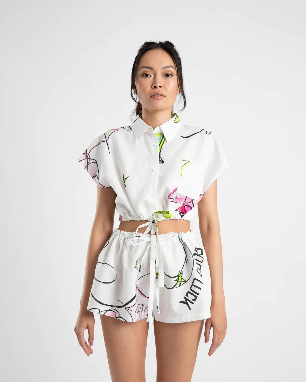 Summi Summi - CROPPED DRAWSTRING SHIRT - COWBOI PRINT