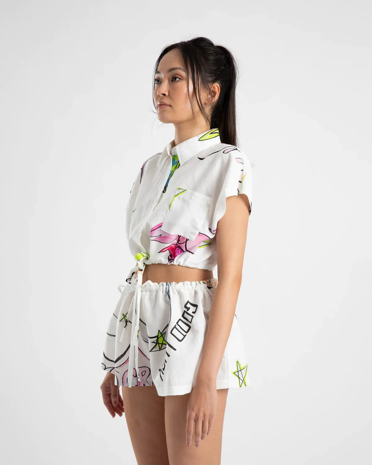 Summi Summi - CROPPED DRAWSTRING SHIRT - COWBOI PRINT