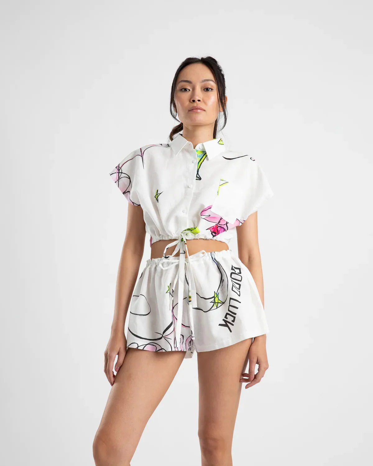 Summi Summi - CROPPED DRAWSTRING SHIRT - COWBOI PRINT