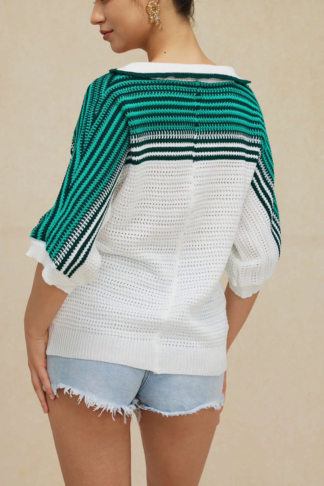 Tabitha - Contrast Crochet Woman's Short Sleeve Top