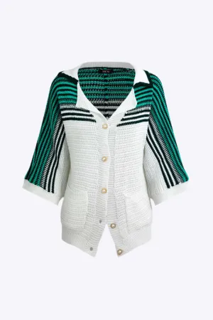 Tabitha - Contrast Crochet Woman's Short Sleeve Top