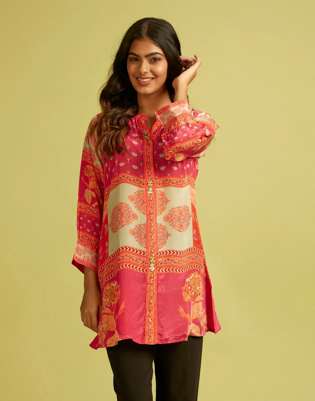 Taffy Pink Ethnic Printed Tunic Top
