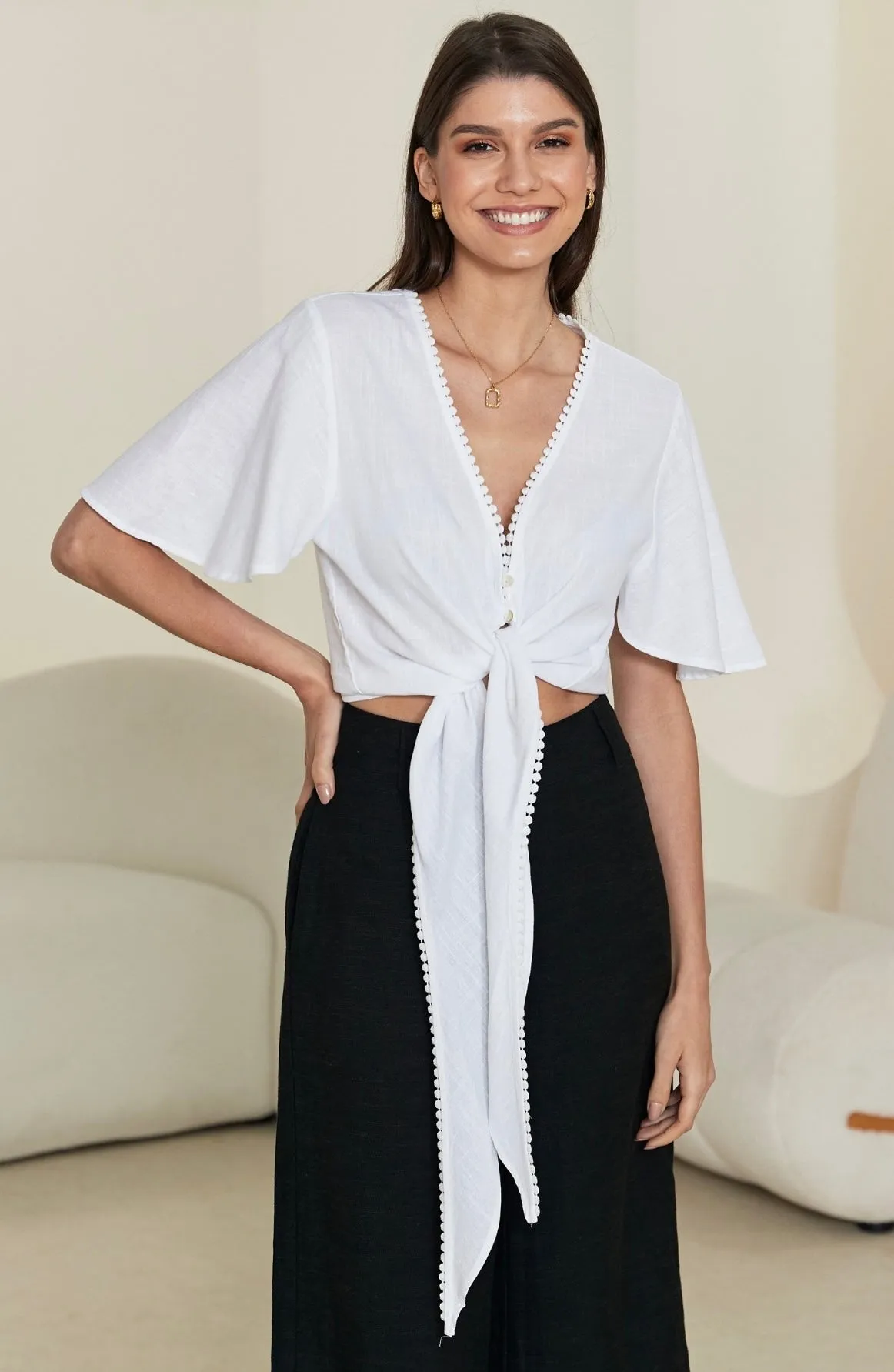 Tala Tie Crop Top -White