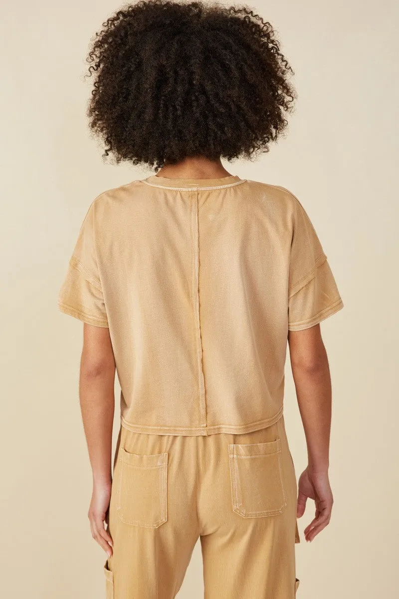 Taupe Mineral Wash Boxy Top