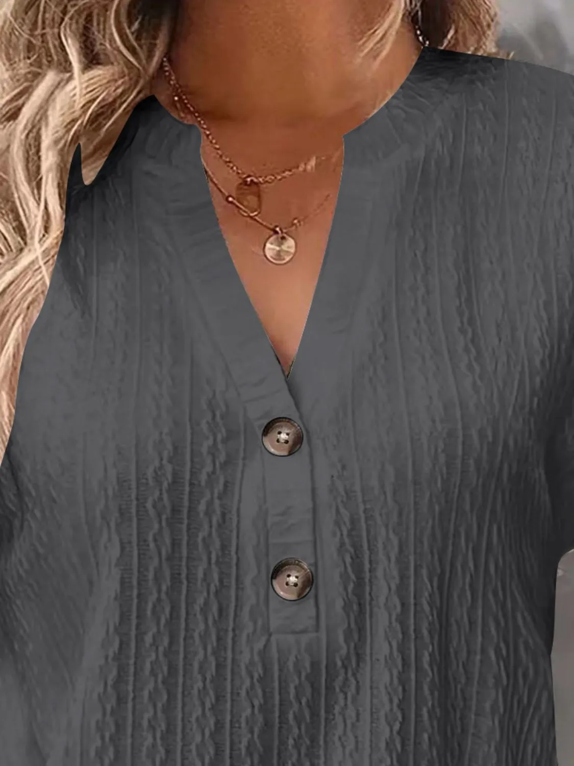 Textured Notched Short Sleeve Top