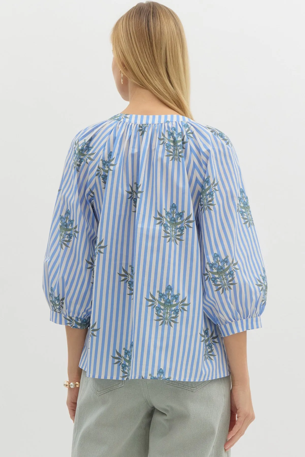 The Bloom In Striped Tie-Front Top - Blue