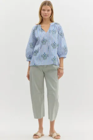 The Bloom In Striped Tie-Front Top - Blue