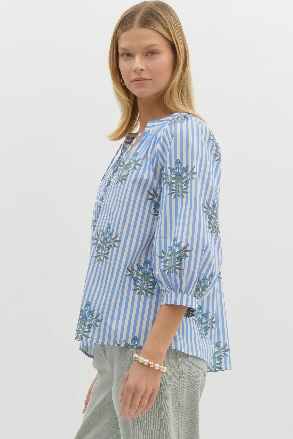 The Bloom In Striped Tie-Front Top - Blue