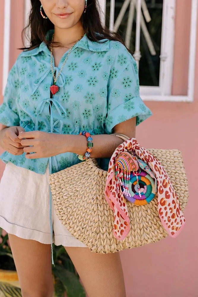 Tie Cinch Blouse, Blue Eyelet