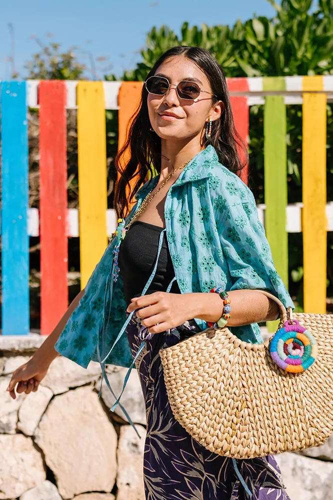 Tie Cinch Blouse, Blue Eyelet