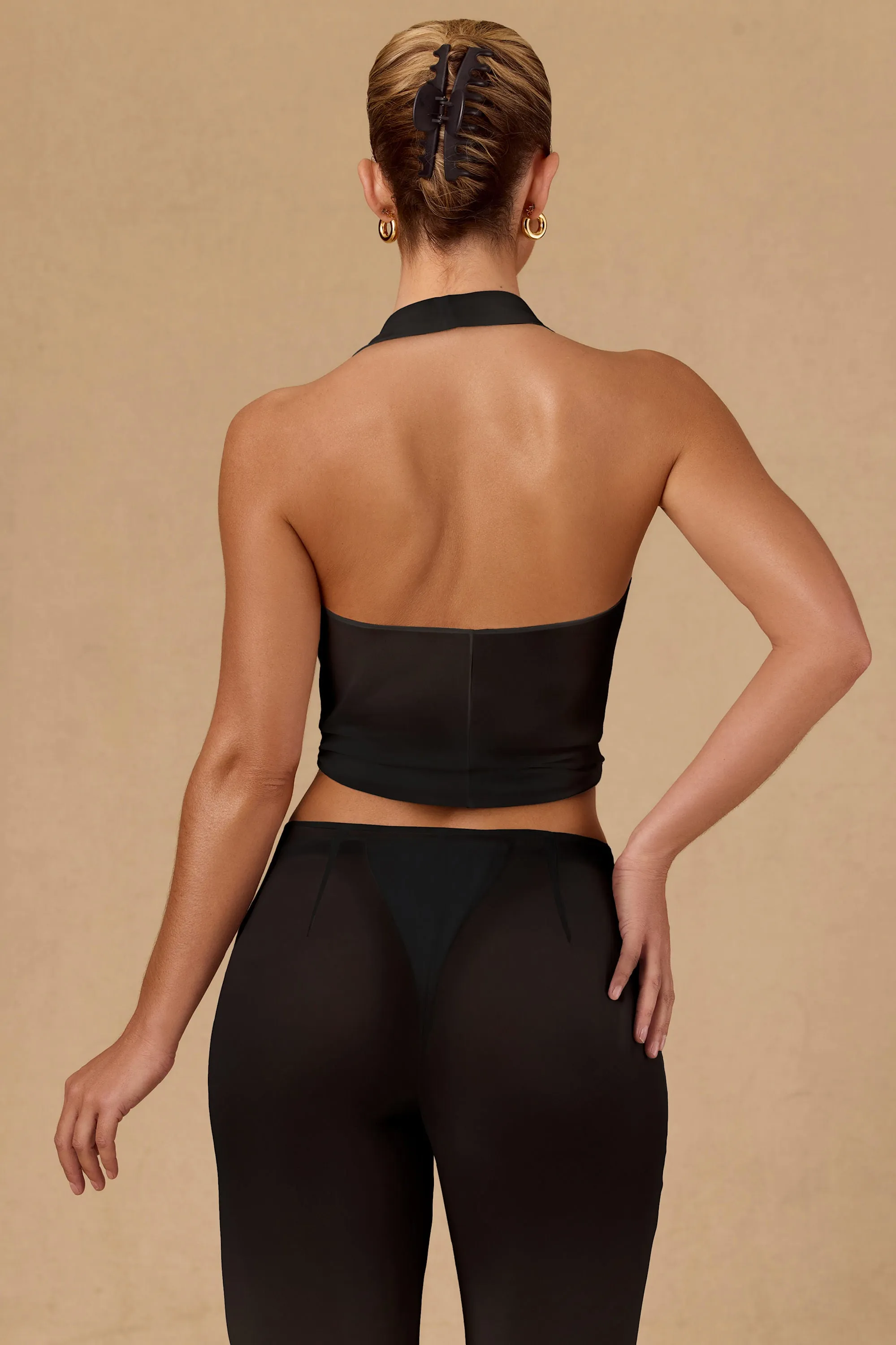 Tie-Front Halterneck Crop Top in Black