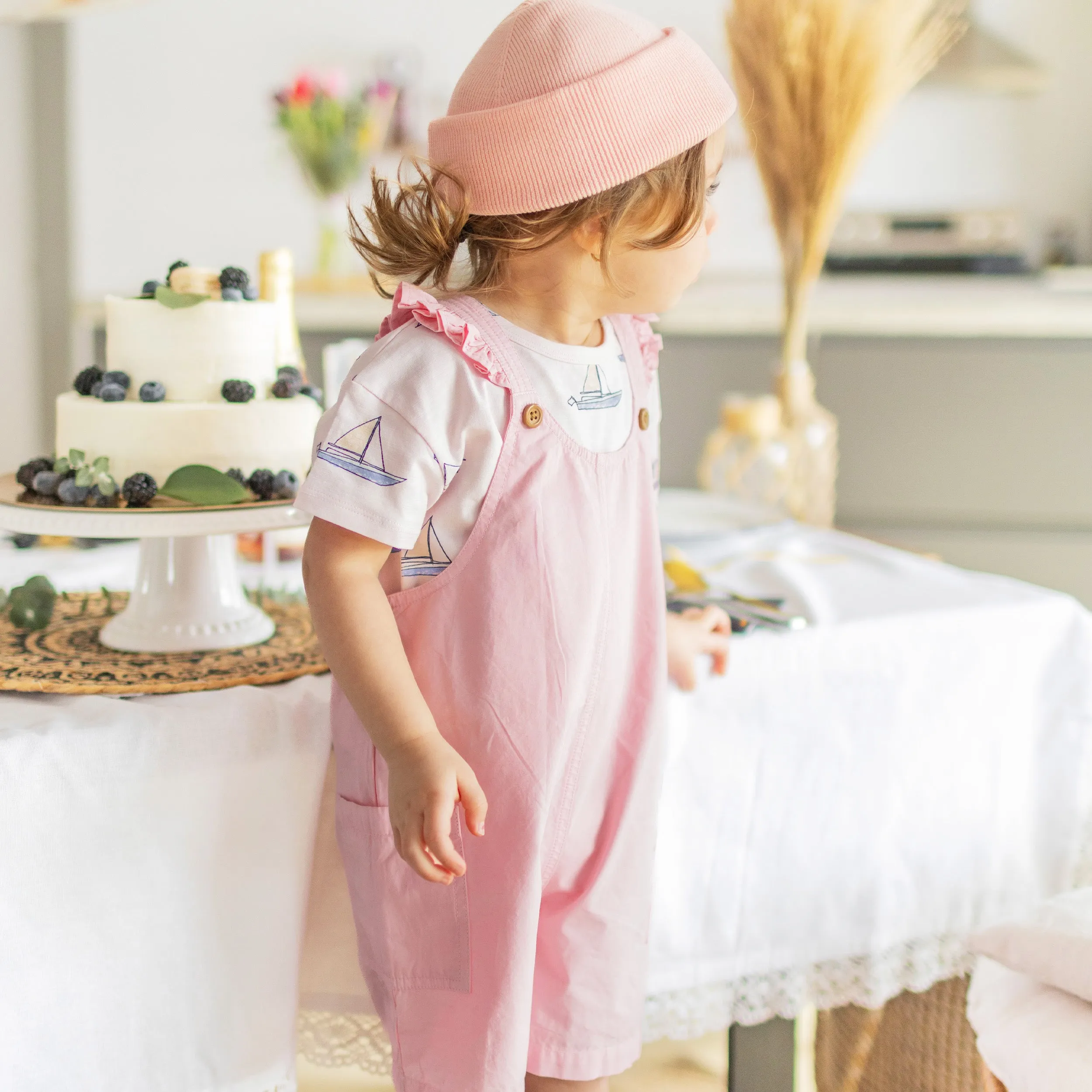 Tuque de maille pêche, enfant || Peach knitted toque, child