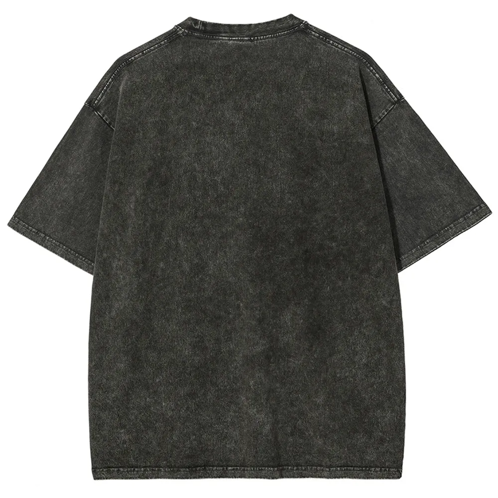 Unisex Vintage Cobain Darkness Style Graphic Short Sleeve Washed T-shirt