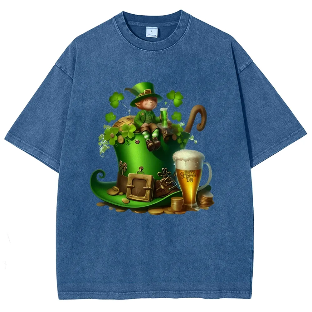 Unisex Vintage Happy St. Patrick's Day Cheer with Beer Graphic Washed Tee